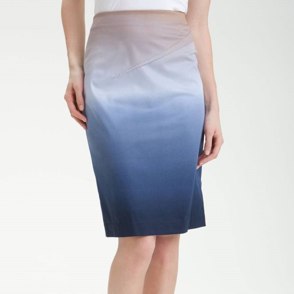 Rachel Roy sz 8 Ombre Pencil Skirt in Tan Indigo Multi Color Unlined Zip closure